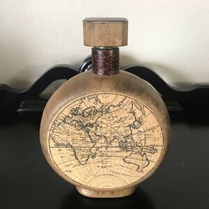 VTG Glass Bottle in Leather Case - Map Design Made in Italy